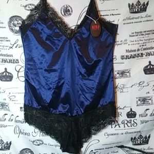 Blue and Black satin lace body suit